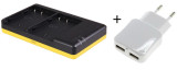 Duo lader voor 2 camera accu's Panasonic DMW-BLF19 + handige 2 poorts USB 230V adapter