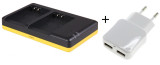 Duo lader voor 2 camera accu's Olympus BLN-1 + handige 2 poorts USB 230V adapter