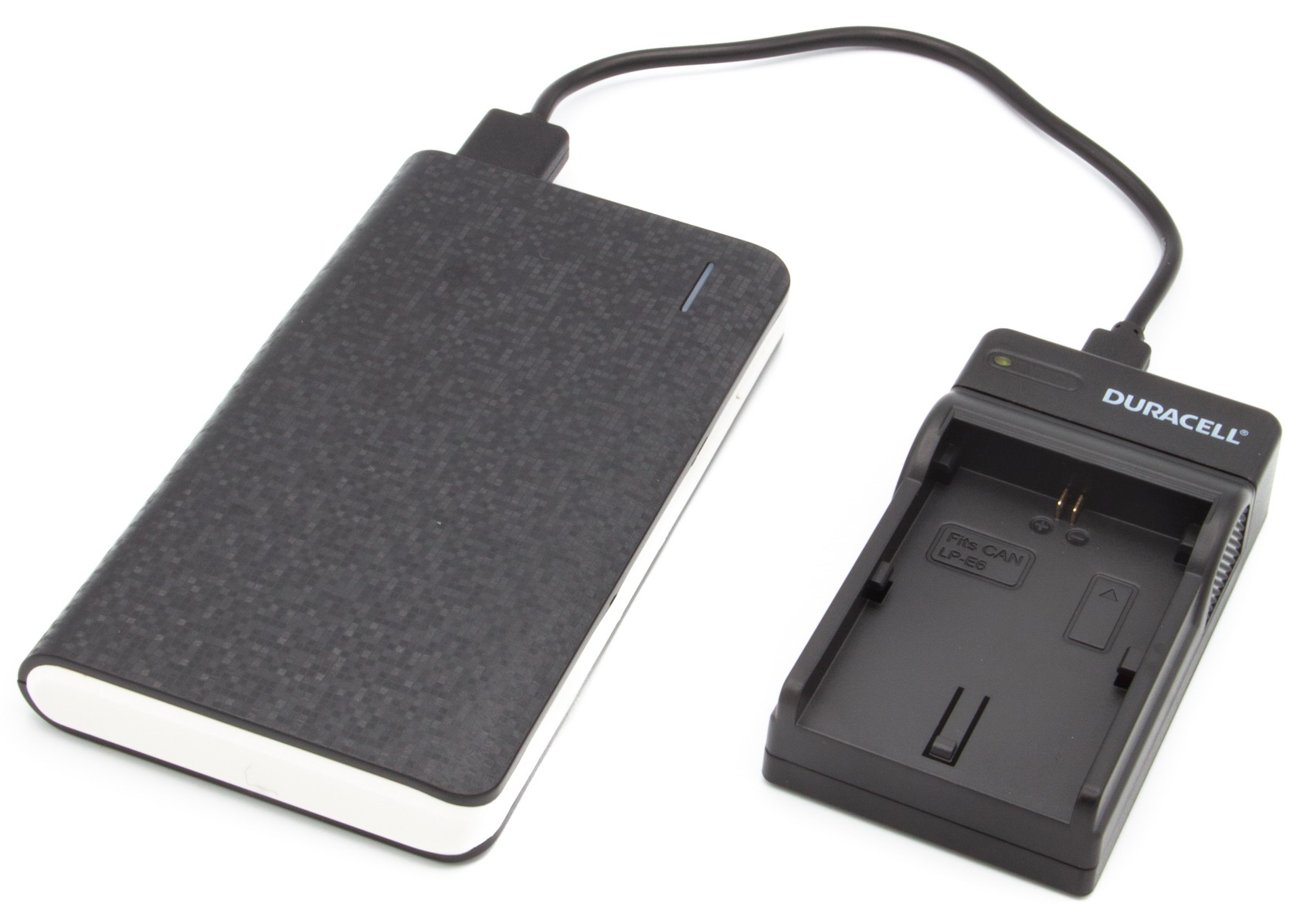 Powerpakket: mini USB oplader + 8000mAh Powerbank voor Canon LP-E6 en Canon LP-E6N