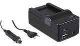 4-in-1 acculader voor Canon NB-7L accu - compact en licht - laden via stopcontact, auto, USB en Powerbank