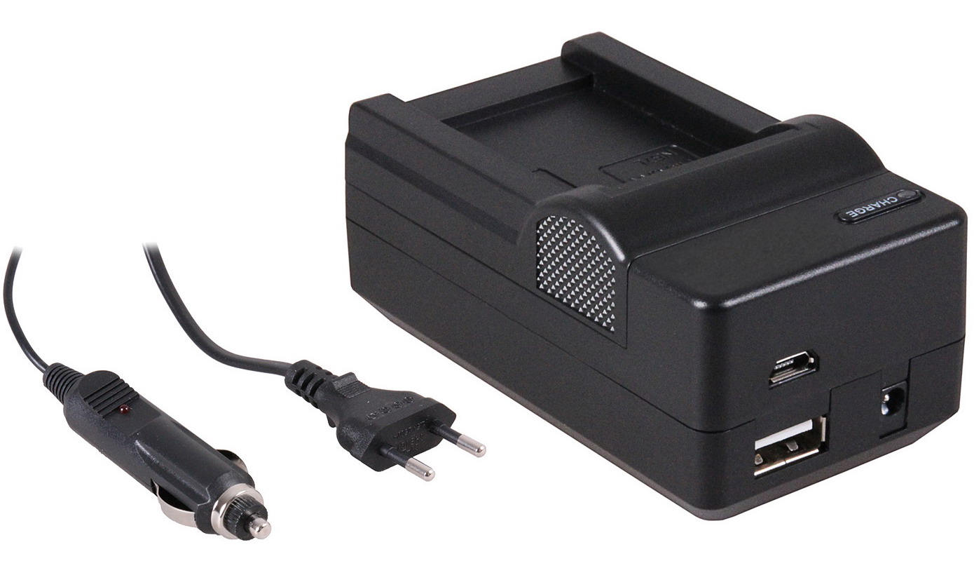 4-in-1 acculader voor Canon NB-7L accu compact en licht laden via stopcontact, auto, USB en Powerban