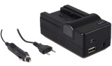 4-in-1 acculader voor Canon BP-709 / BP-718 / BP-727 / BP-745 - compact en licht - laden via stopcontact, auto, USB en Powerbank