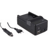 4-in-1 acculader voor Sony NP-FH50 / NP-FH70 / NP-FH100 - compact en licht - laden via stopcontact, auto, USB en Powerbank