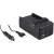 4-in-1 acculader voor Sony NP-FM50 / NP-QM71 / NP-QM91 - compact en licht - laden via stopcontact, auto, USB en Powerbank
