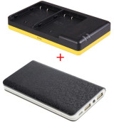 Powerpakket Deluxe: DMW-BLF19 duo oplader + 8000mAh Powerbank voor 2 Panasonic accu's DMW-BLF19