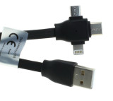 USB kabel 3in1 - Apple Lightning / microUSB / USB-C in één - zwart - 1 meter