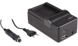 4-in-1 acculader voor Olympus BLH-1 accu - compact en licht - laden via stopcontact, auto, USB en Powerbank