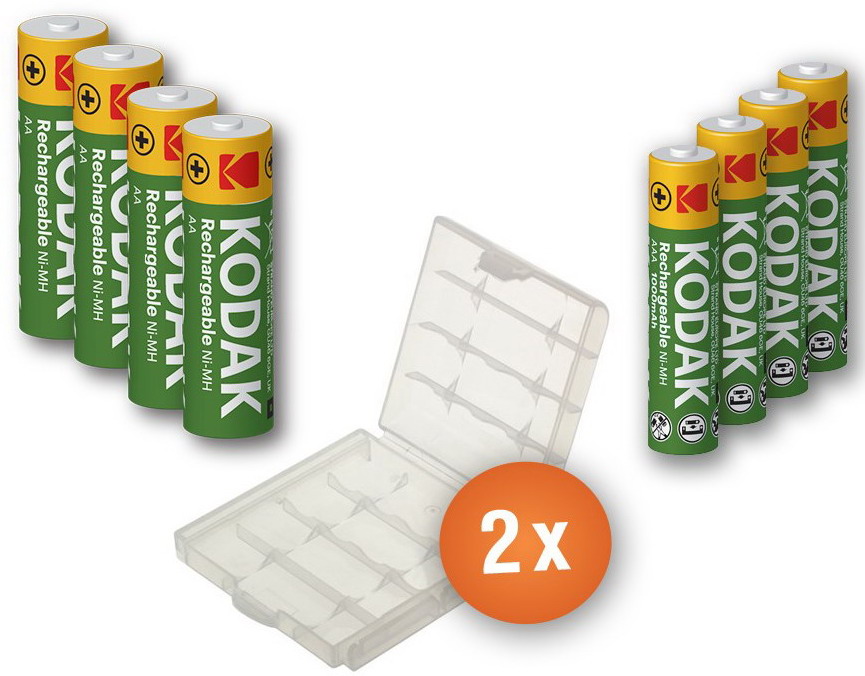 erger maken jeugd Makkelijk te lezen Kodak Combi Pack - 4 x AA en 4 x AAA oplaadbare batterijen + 2  beschermdoosjes | Saake-shop.nl