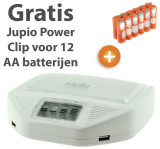 Jupio All-in-one oplader - laadt alles door elkaar en tegelijk + gratis Power Clip voor 12 AA batterijen