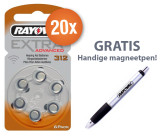 Voordeelpak Rayovac gehoorapparaat batterijen - Type 312 (bruin) - 20 x 6 stuks + gratis magnetische batterijpen