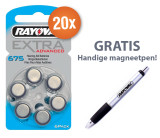 Voordeelpak Rayovac gehoorapparaat batterijen - Type 675 (blauw) - 20 x 6 stuks + gratis magnetische batterijpen