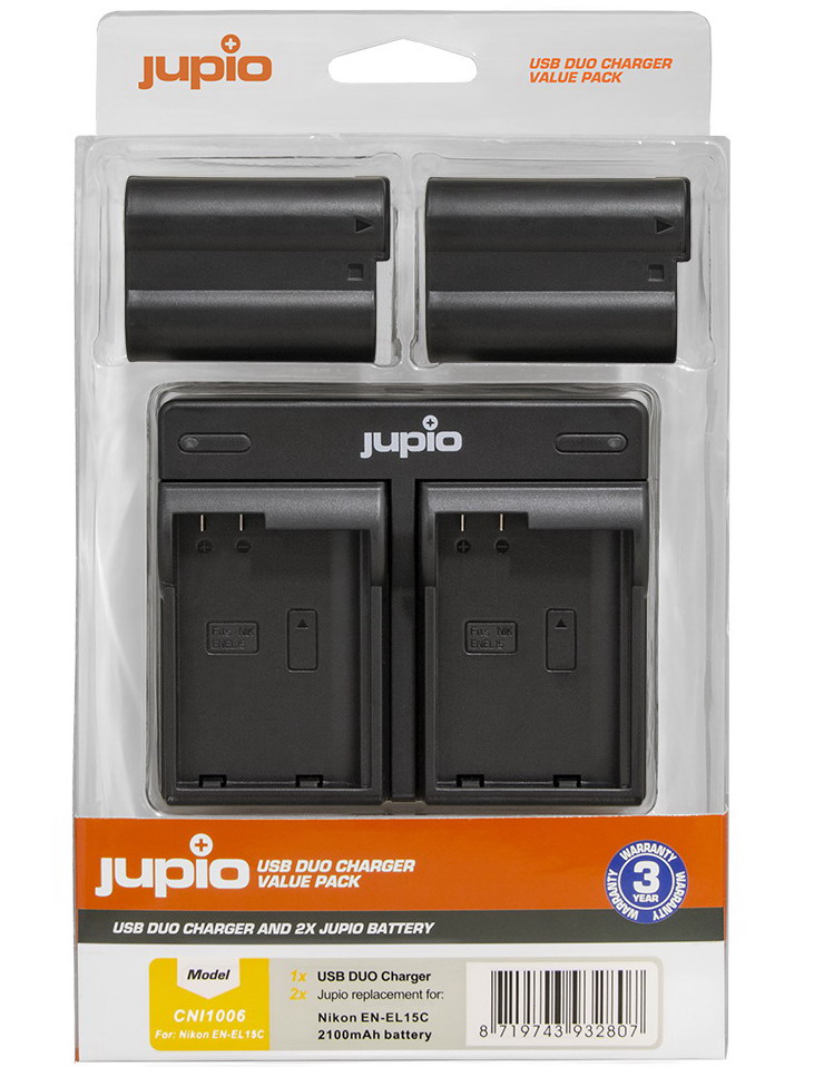 Jupio Kit: 2 x camera-accu EN-EL15C 2100mAh + USB Dual lader